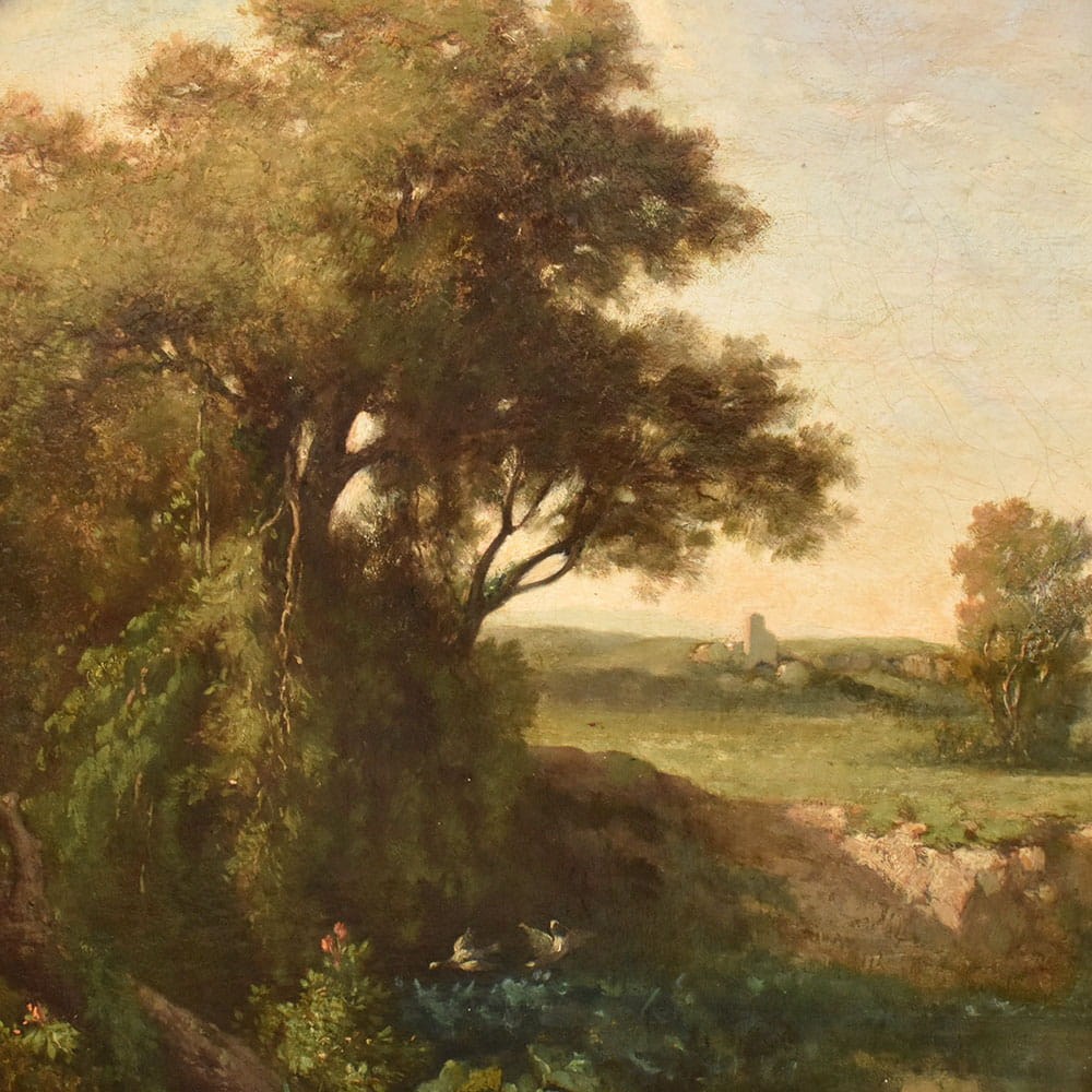 QP777 4a antique oil painting landscape natural painting XIX